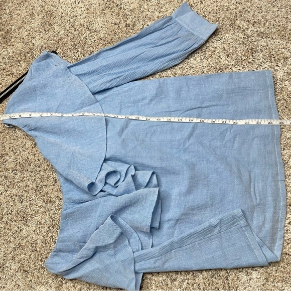 Ann Taylor Loft Blue Chambray Cotton One Shoulder Ruffle Top Blouse Small NWT - Picture 11 of 11